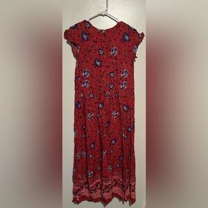 Hidden Alley Red And Blue Floral Wrap Tie Dress